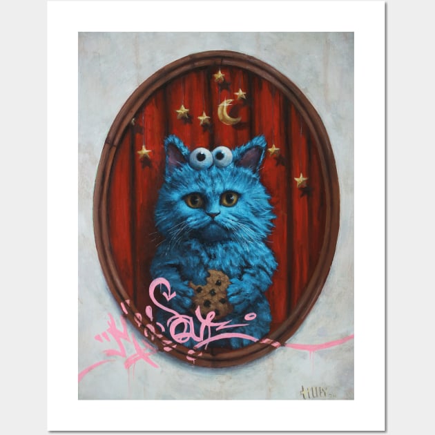 Cookie Monster Kitty. Blue Cat Googly Eyes Adorable Soul. Cat Monster. My Soul. moon and stars Wall Art by Tiger Picasso